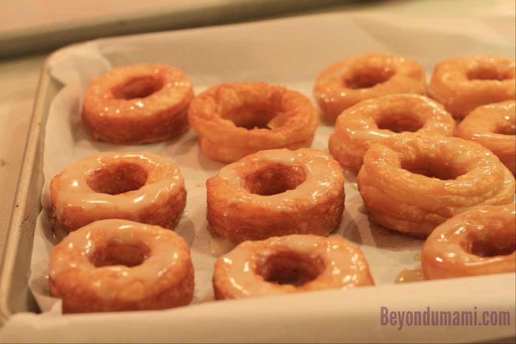 Cronuts A tray of cronuts containing some made using Dinner With Julie's recipe, some with Pillsbury pre-made dough.