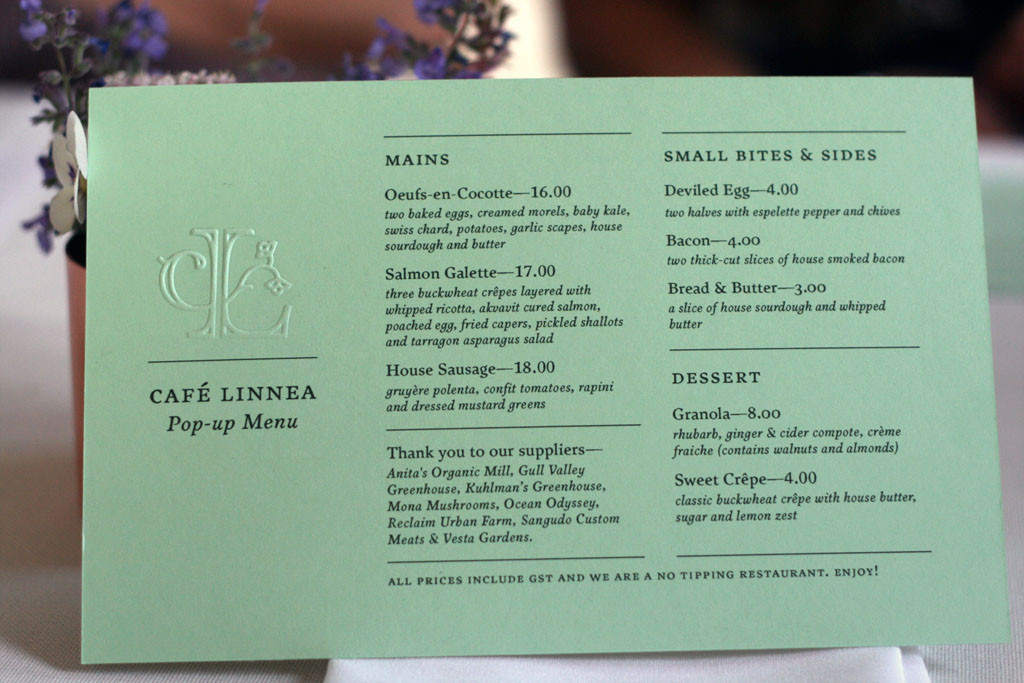 Cafe Linnea Pop-Up Menu picture of the Cafe Linnea pop-up menu