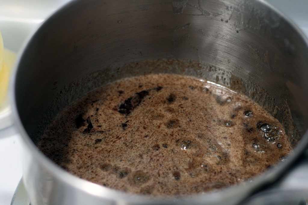 butter, maple syrup, salt, cinnamon mixed together in a pot for the goo