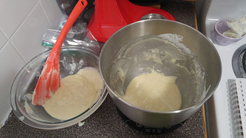 Macaron batter divided in half