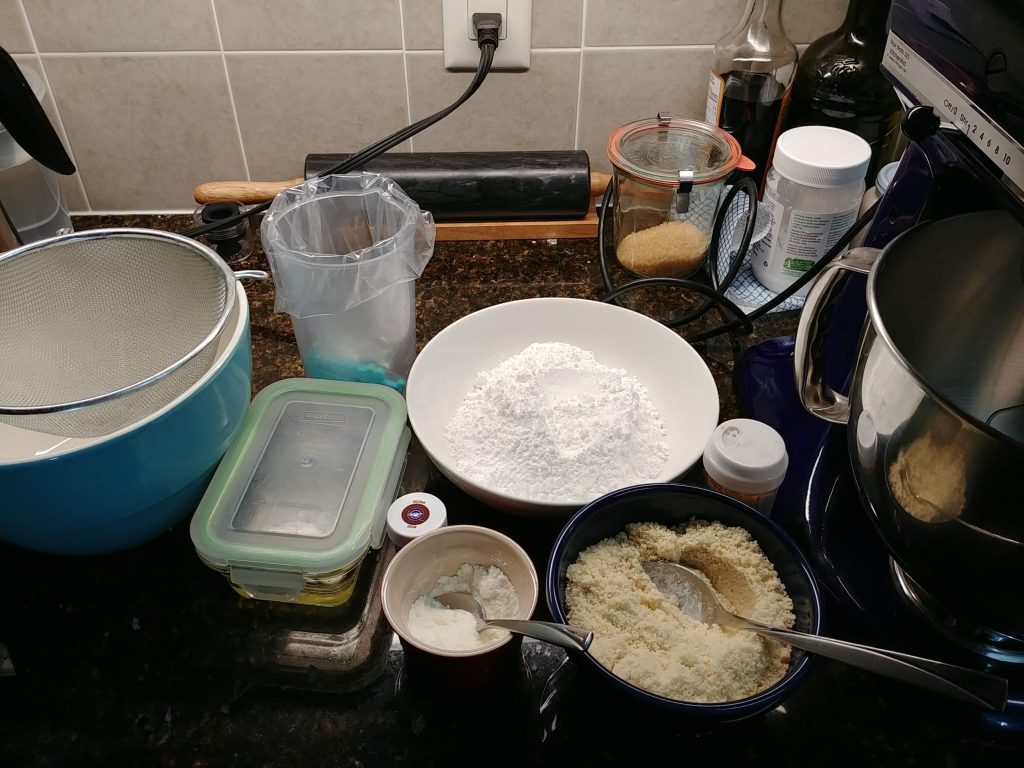 all the ingredients needed for baking macarons in a container. 