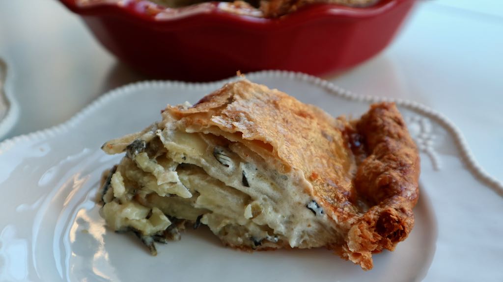 side view of potato tourte